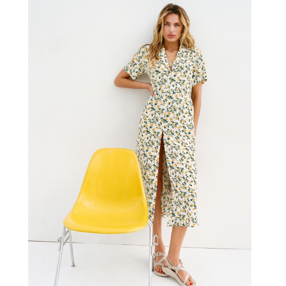 Mila Midi Shirt Dress in Ivory Yellow - Picture 2 of 13